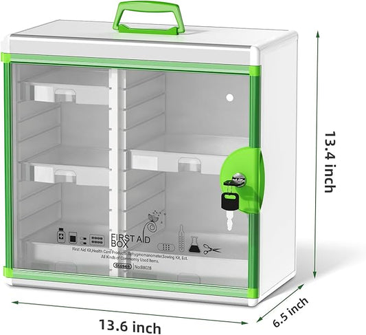 Glosen Medicine Cabinet Locking Medicine Cabinet Wall Mounted【 Green 13.6 x 13.4 x 6.5 Inch 】 Portable Storage Container Big Capacity