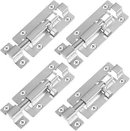 4 Pack Barrel Bolt Latch, Slide Bolt Latch 3 Inches Slide Latch Lock, Thickened Stainless Steel Sliding Lock for Door, Brushed Finish Sliding Bolt Lock, Sliding Bolt Latch with 24PCS Screws