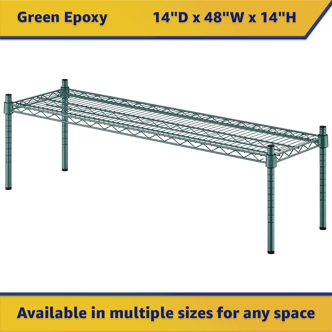 14" x 48" x 14" Green Epoxy Wire Storage Shelf, Dunnage Rack, Commercial 1 Tier Small Shelf