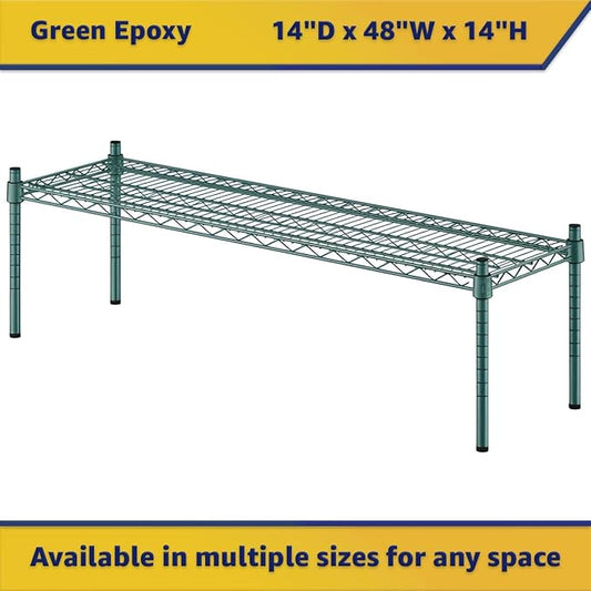 14" x 48" x 14" Green Epoxy Wire Storage Shelf, Dunnage Rack, Commercial 1 Tier Small Shelf