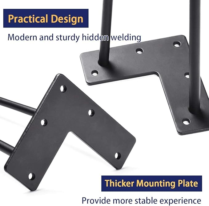 SMARTSTANDARD 12 Inch Heavy Duty Hairpin Furniture Legs, Metal Home DIY Projects for Nightstand, Coffee Table, Desk, etc with Rubber Floor Protectors Black 4PCS