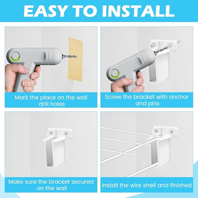 12 Pack Plastic Wire Shelf End Bracket, Wall Mount Closet Shelves Brackets with Screws and Fasteners for Corner Support and Shelving Organization