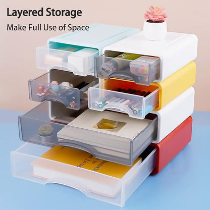 Stackable Desk Organizer, 3-Piece Plastic Drawer Set, White, 13" Wide Letter Size, 3 Drawers