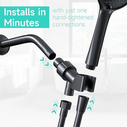 Adjustable Handheld Shower Head Holder- Premium ABS Bracket- Brass Ball 360 Degree Rotatable Arm Mount and Hose Connector, Shower Adapter- Easy Install and Replacement Parts, MAYYAYA (Mate Black)