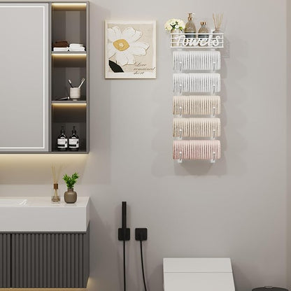 SWTYMIKI Hanging Towel Racks for Bathroom - 6 Tier Over The Door & Wall Mounted Bath Rolled Towel Storage Organizer Holder for Small Bathroom, RV, Camper, White (Patented)