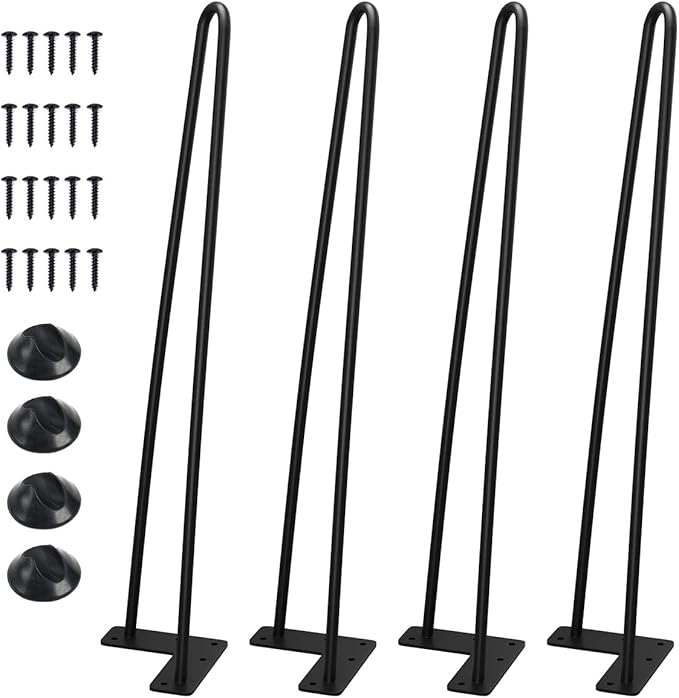 SMARTSTANDARD 20 Inch Heavy Duty Hairpin Furniture Legs, Metal Home DIY Projects for Nightstand, Coffee Table, Desk, etc with Rubber Floor Protectors Black 4PCS