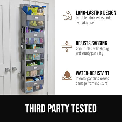 GORILLA GRIP Over The Door Organizer Storage, 5 Deep Hanging Shelves, Holds 50lbs, Closet Organizers Shelf for Bedroom, Shoes, Bathroom, Nursery, Dorm Essentials, 3 Metal Hooks, 58x15 Inches, Gray