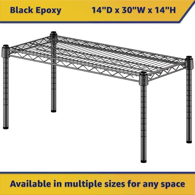 14" x 30" x 14" Black Epoxy Wire Storage Shelf, Dunnage Rack, Commercial 1 Tier Small Shelf