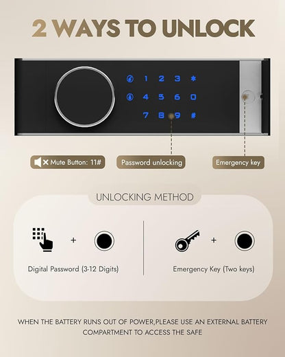 5.1 Cu Ft Heavy Duty Drawer Safes Home Safe with Fireproof and Waterproof Bag Safe Box with Digital Keypad Alarm System Removable Shelf for Cash Files Office Hotel