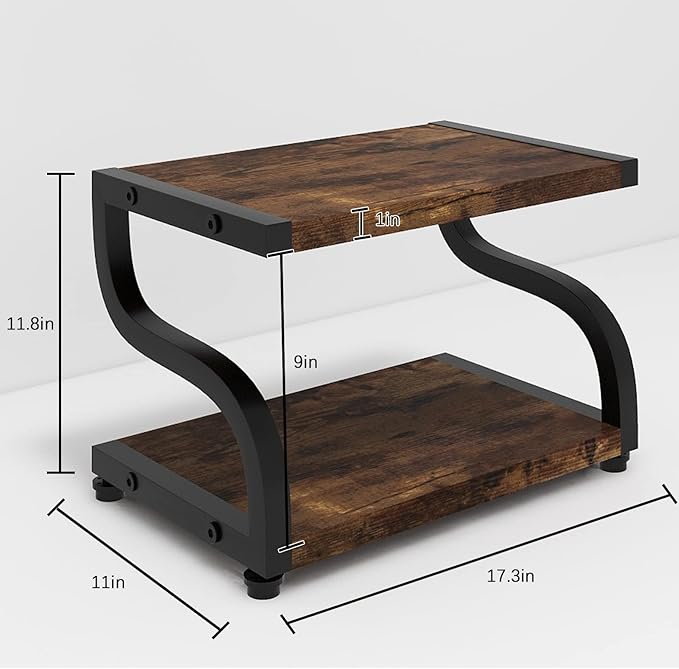 PUNCIA 2 Tiers Small Retro Wood Home Office Desktop Printer Stand Laser Printer Copier Stand with Storage Rustic Tabletop Heavy Duty Organizer Rack Shelf Desk Dual for Small Space Double Tiers Tray