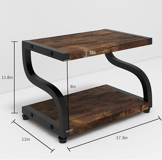 PUNCIA 2 Tiers Small Retro Wood Home Office Desktop Printer Stand Laser Printer Copier Stand with Storage Rustic Tabletop Heavy Duty Organizer Rack Shelf Desk Dual for Small Space Double Tiers Tray