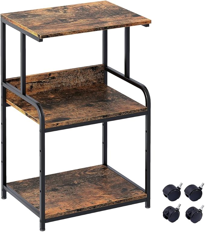 Printer Stand with Storage Shelf,3 Tier Printer Cart with Wheels,Mobile Printer Table for Home Office,Stands for Printer Heat Press Scanner Fax,Industrial Style (Brown)
