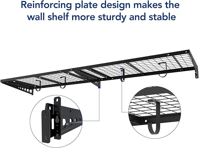 FLEXIMOUNTS 2 Pack 2x4ft Garage Storage with 4 Hooks 24x48 inch Bike Wall Shelving Rack, 660lbs Total Weight Capacity, Black, Pro Series