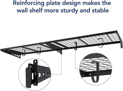 FLEXIMOUNTS 2 Pack 2x4ft Garage Storage with 4 Hooks 24x48 inch Bike Wall Shelving Rack, 660lbs Total Weight Capacity, Black, Pro Series