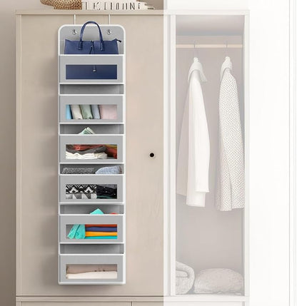 Simple Houseware 6 Clear Window Pocket Over Closet Door Storage Hanging Organizer for Bedroom, Bathroom, Pantry, Gray