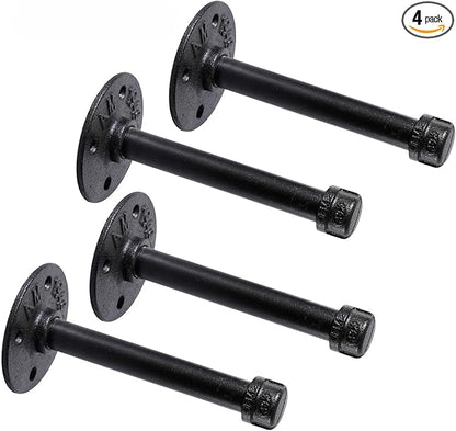 1/2" Industrial Black Iron Pipe Shelf Brackets, Rustic Wall Mounted DIY Shelving Bracket Hanging Custom Pipe Brackets for Floating Shelves (6 Inch, Piece, 4)