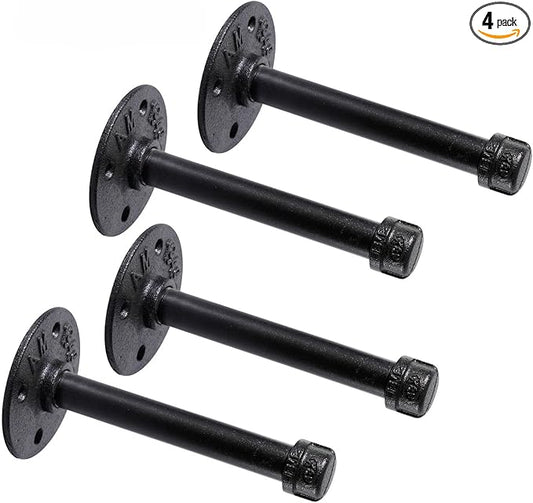 1/2" Industrial Black Iron Pipe Shelf Brackets, Rustic Wall Mounted DIY Shelving Bracket Hanging Custom Pipe Brackets for Floating Shelves (6 Inch, Piece, 4)