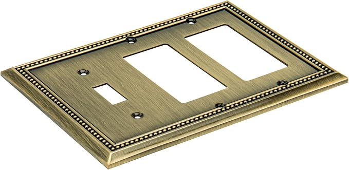 Henne Bery Sunken Pearls Heavy Duty Decorative Wall Plate Switch Plate Outlet Cover (Single Toggle/Double Decorator, Antique Brass)