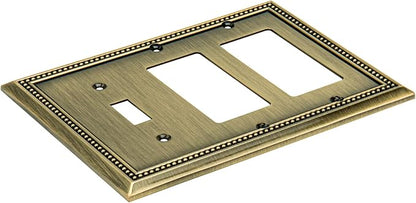 Henne Bery Sunken Pearls Heavy Duty Decorative Wall Plate Switch Plate Outlet Cover (Single Toggle/Double Decorator, Antique Brass)