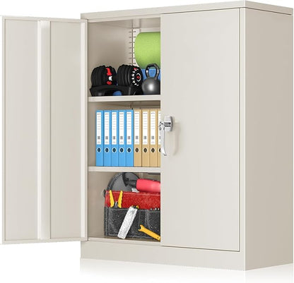 Bonusall Metal Garage Storage Cabinet, 36" H Locking Cabinets with 2 Adjustable Shelves,2 Door Small Pantry Storage for Home Office, Kitchen, Bathroom(Grey)