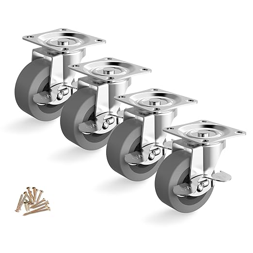 2" Caster Wheels, Casters Set of 4, Heavy Duty Caster with Brake, Locking Castors with Rubber Wheel，Plate Swivel Caster Wheels for Furniture Cart and Workbench