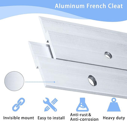 12 Inch French Cleat Hanger, Aluminum French Cleat, Mirror Hanging Hardware, French Cleat Heavy Duty for Panel, Whiteboard, Cabinet, Shelf, Headboard, Art (2 Pairs, Support 80lbs)