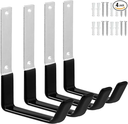 Heavy Duty Steel Utility Hooks, 4 Pack, Wall Mount, 50lbs Weight Capacity, Rust Resistant, Adjustable Easy Install, for Garage, Shed, Workshop Storage and Organization