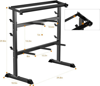 UBOWAY Compact Dumbbell Rack Stand Barbell Rack: Weight rack for Dumbbells, Olympic Barbell Bar, Olympic Weight Plates - Weight Storage Rack for Strength Training Home Gym Fitness Exercise Equipment