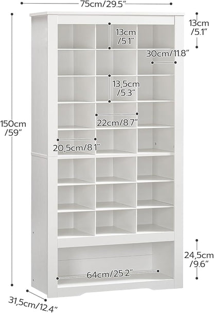 HOOBRO Tall Shoe Cabinet Set of 2, 9 Tier Shoe Storage Cabinet, Freestanding Wooden Shoe Organizer with 24 Cubbies and 3 Hooks, for Entryway, Closet, Living Room, White WT24SCP201