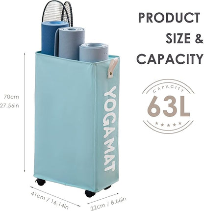 Caroeas Yoga Mat Storage Rack, Yoga Mat Holder Accessories, Home Gym Equipment Storage Yoga Mats, Women Men Workout Equipment Organization with Wheels