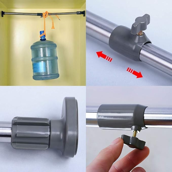 BAOYOUNI Adjustable Shower Curtain Rod Closet Wardrobe Tension Rail Window Curtain Hanging Bar 25.4mm Diameter for Bathroom Kitchen Balcony (Grey, 16-23 Inches)