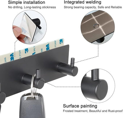 Key Holder for Wall with 2 Self-Adhesive Tapes, No Damage Key Holder Rack for Wall with 3 Key Hooks for Entryway, Door, Bathroom, Kitchen(Black)