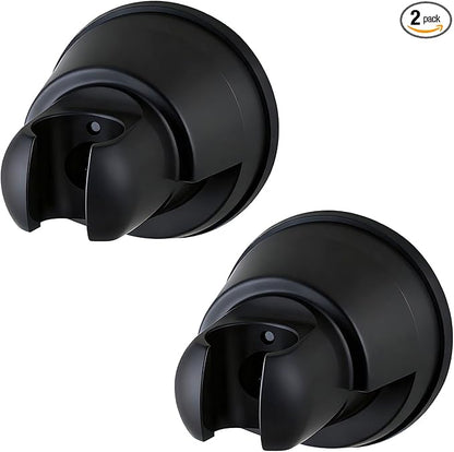 Hibbent 2 Pack Vacuum Suction Cup Shower Head Holder, Removable Shower Head Bracket, Height Adjustable Wall Mount ABS Plastic Suction Holder for Handheld Showerhead, Matte Black