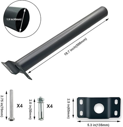 Light Pole Mount,20 Inch Length Solar Pole Mounting Bracket Extension Kit Wall Flag Black Metal Pipes Barn Light Fixture Antenna Adapter Outdoor Arm for LED Street Light (20 inches Black)