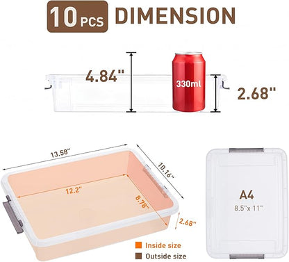 Citylife 10 PCS Plastic Storage Bins with Latching Lids Portable Project Case Clear File Box Stackable Storage Containers for Organizing A4 Paper, Photo, Document, Scrapbook