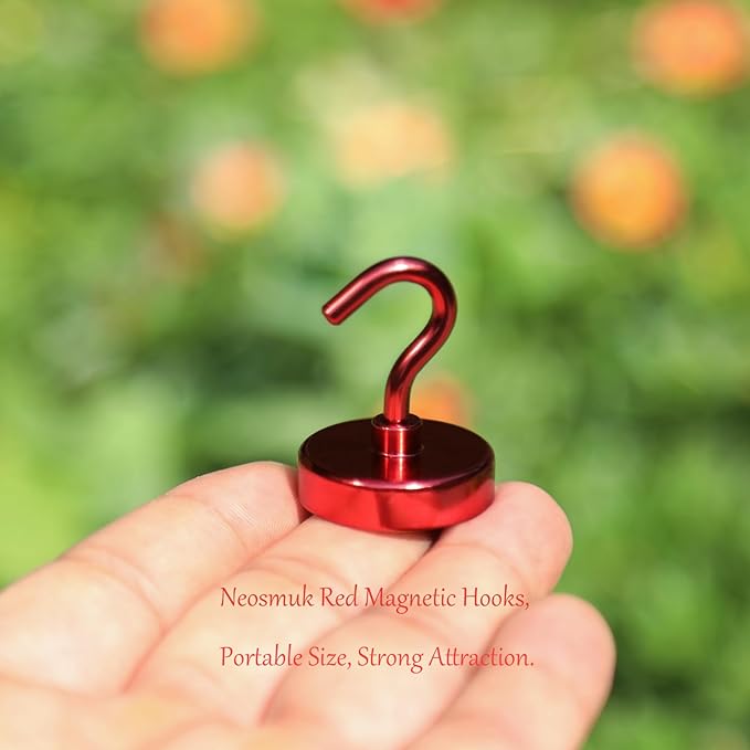 Neosmuk Magnetic Hooks, Heavy Duty 85lb+ Strong Magnet Hook for Cruise Cabins, Cruise Ship Essentials for Hanging, Metal Wall Refrigerator Hangers (Red, 10 Pack)