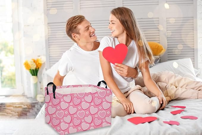 Rectangular Valentine's Day Baskets,Heart Basket,Pink Girls Basket Kids Storage Bin Love Room Decor for Home.(Sweet heart)