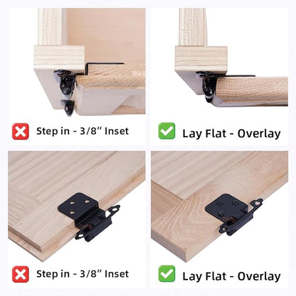 Decobasics 1/2" Overlay Matte Black Cabinet Hinges 50 Pack (25 Pair) Self Closing Bath & Kitchen Cabinet Hinges Black Flush Mount w/Door Bumpers & Upgraded Screws