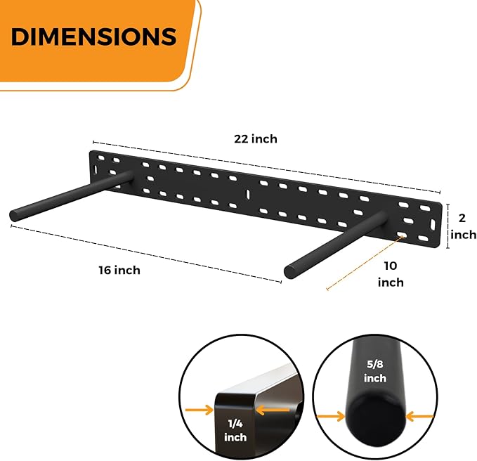 HÜNGSMART Floating Shelf Brackets - - 2 x 22 inch Heavy Duty Steel Hidden Shelves (to 300 lbs) - - Multi Slot Baseplate for Easy Fast Fitting - - Incl Hardware & Drilling Jig - - (10 inch Rods)