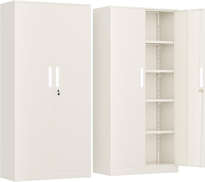 INTERGREAT Metal Lockable Storage Cabinet, 72” Storage Cabinet with 2 Doors and 4 Adjustable Shelves for Office, Home, Garage, Pantry (Assembly Required, Gray)