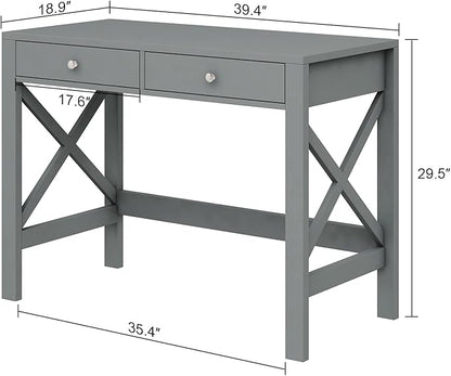 ChooChoo Computer Desk Study for Home Office, Modern Simple 40 Inches Desk with Drawers, Makeup Vanity Console Table, Grey