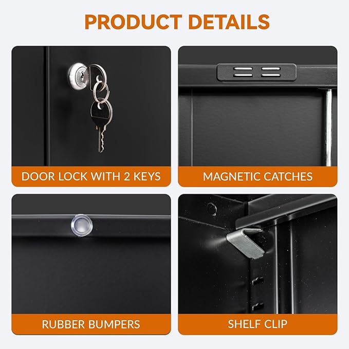 BESFUR Metal Storage Cabinet, Garage Storage Cabinet with One Drawer and Adjustable Shelf, Locking Short Storage Cabinet for Office Garage Home, Black Metal Cabinets(36" H x 27.5" W x 16" D)