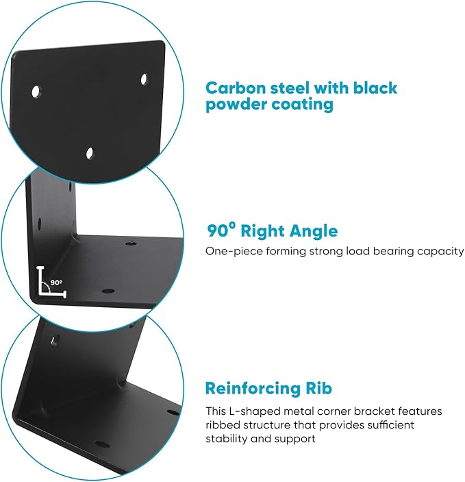 Heavy Duty Steel Corner Brackets 4pcs,6"x6"x5" L Right Reinforced Angle Bracket, Strengthen Metal Joint Support,DIY L Shelf Brackets for Wood Projects