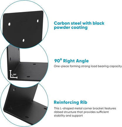 Heavy Duty Steel Corner Brackets 4pcs,6"x6"x5" L Right Reinforced Angle Bracket, Strengthen Metal Joint Support,DIY L Shelf Brackets for Wood Projects