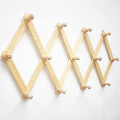 AMAPON Accordion Style Expandable Wall Wooden Coat Rack 13 Hooks (Pegs) Hang Hats Jackets Coffee Mug Purses Necklaces Towels Cap Leash Scarves Data Line Kitchenware (2 Packs)