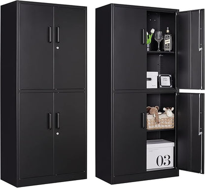 Metal Storage Cabinets with Locking Doors,71" Tall Garage Cabinet with 3 Adjustable Shelves, Lockable Steel Office Storage Caninet Tool Caninets for Home Office,Garage, Pantry