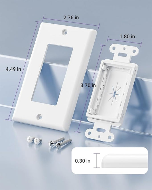 VCELINK Wall Plate Cable Pass Through, Single Gang Decorator Wall Plate Cover, Flexible Rubber Wall Grommets Insert for Low Voltage Cables, Wall Mount TV, Home Theater System, White (White-4 Pack)