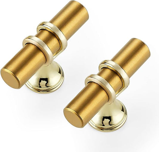 5 Pack Brushed Brass Cabinet Knobs - Gold Kitchen Cabinet Knobs Cabinet Pulls for Kitchen Cabinet Drawer Stainless Steel Dresser Knobs for Cabinet Hardware 2in Length Single Hole