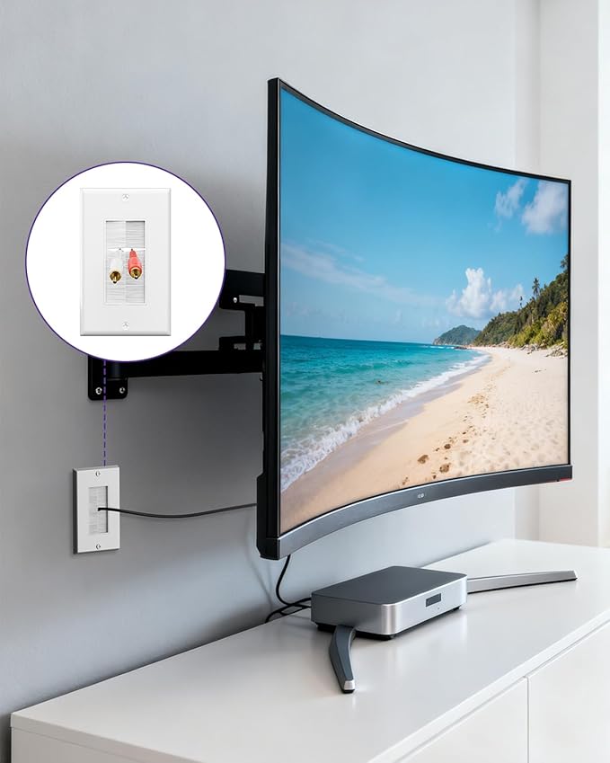VCE Brush Wall Plate Cable Pass Through, 5 Pack Single Gang Decorator Wall Cover for Low Voltage Cables, in-Wall Cable Management for Wall Mount TV (White)