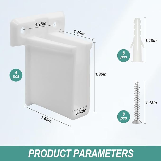 4 Pack Wire Shelf End Bracket - Heavy Duty Closet Shelf Brackets, White Plastic Closet Rod & Wall Shelf Supports with Screws, Suitable for Mesh Shelving